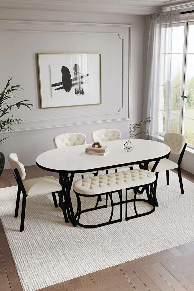 Mutfak Masası Takımı 6 Kişilik Masa Takımı Elma Avangarde Yemek Masa Takımı BENCHLİ